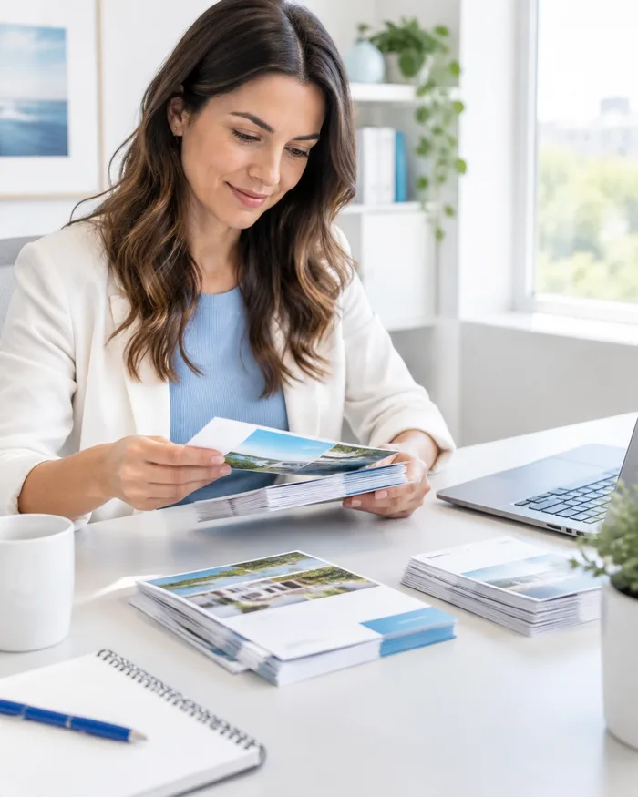 Marketer preparing a local campaign at a bright desk